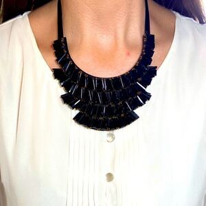 Geometric Black Crystal Statement Collar Bib Necklace